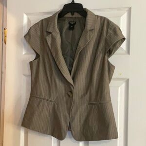 Women's Short Cap Sleeve 1 Button Blazer Jacket Striped